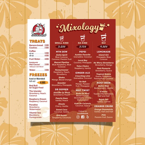 Menu design concept in vintage Hawaii theme