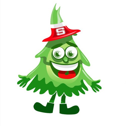 Create a fun cartoon mascot for Stanford University Cardinal Tree!