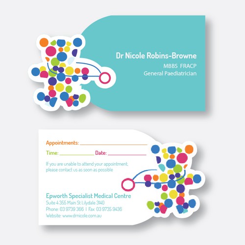 Design a fun, professional business card for a paediatrician