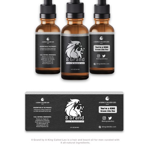 minimalist and masculine product label for hair and beard oil 