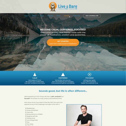 Homepage for meditating website