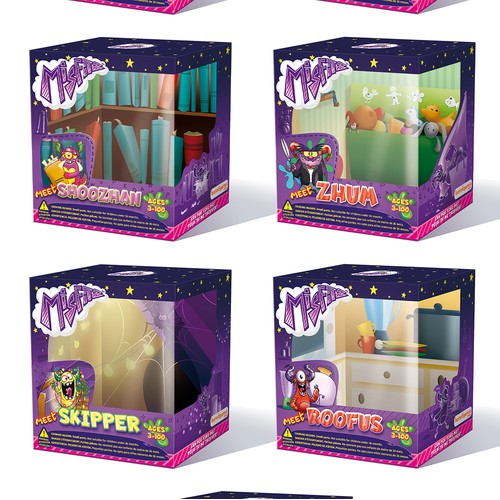 Set of 12 packagings for new Monster toys collection (with interiors).