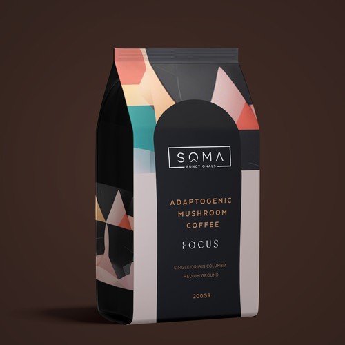 Sophisticated and colourful adaptogenic coffee packaging