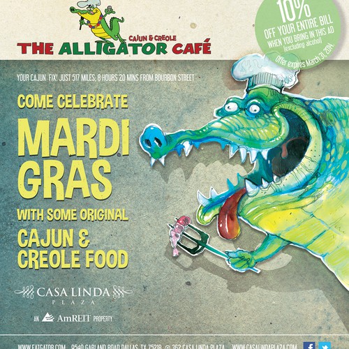 Create a Mardi Gras ad for The Alligator Cafe