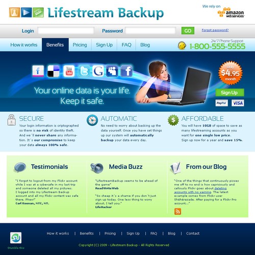 Homepage for a backup service