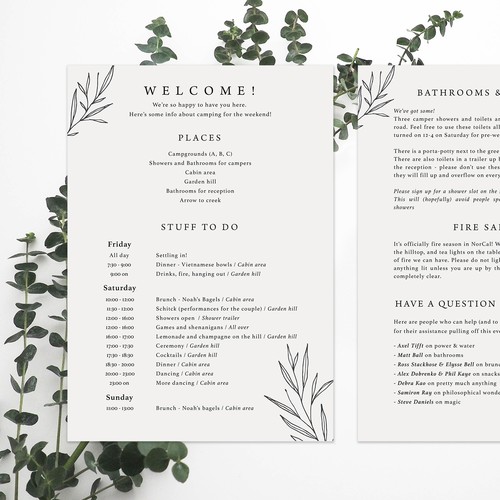 Minimalistic wedding program design