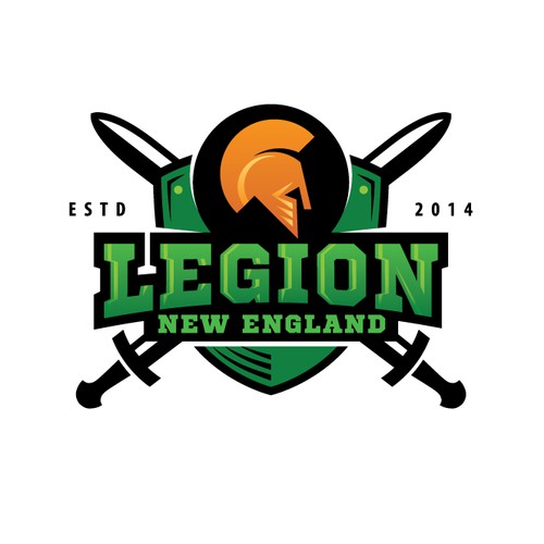 Create an aggressive sports logo for the New England Legion tournament paintball team