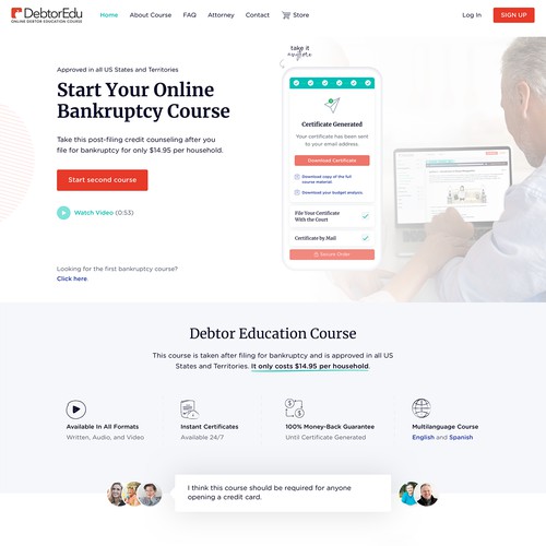 DebtorEdu Second Bankruptcy Course Web Design