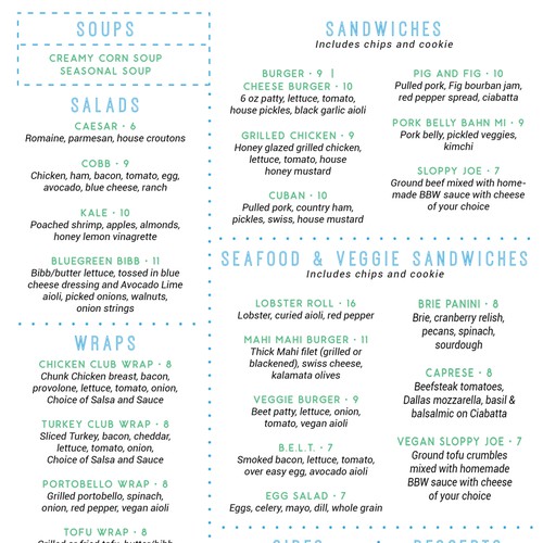Double Sided Menu for Bluegreen Canteen