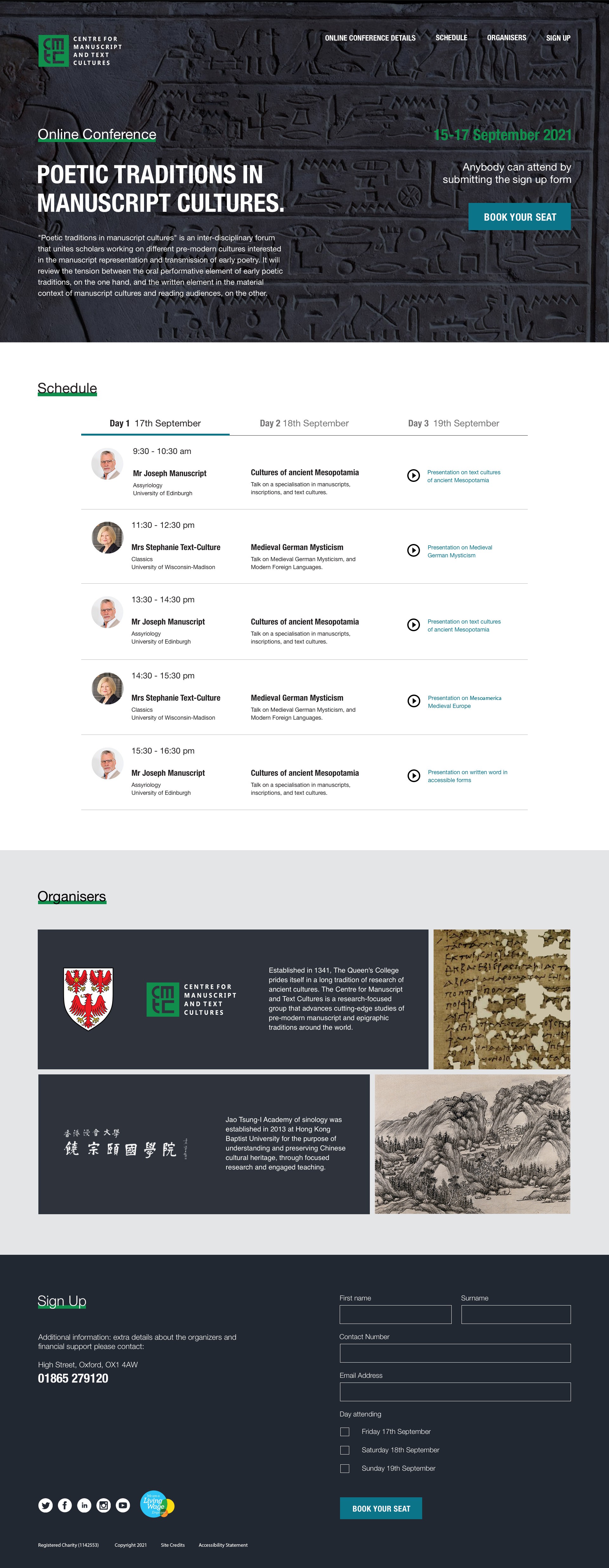 Web page design for an Oxford conference