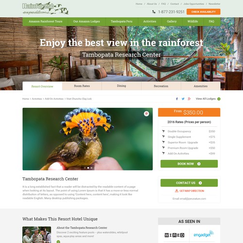 Redesign a webpage for a hotel in the Amazon Jungle