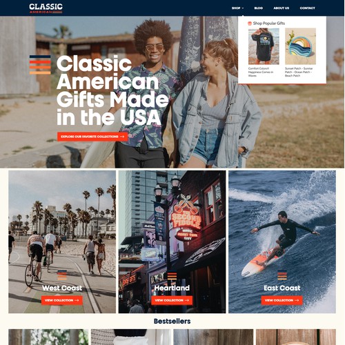 Landing page design for Classic American Gifts