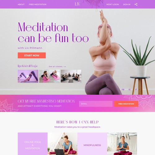 Landing page for fun and groovy yoga.