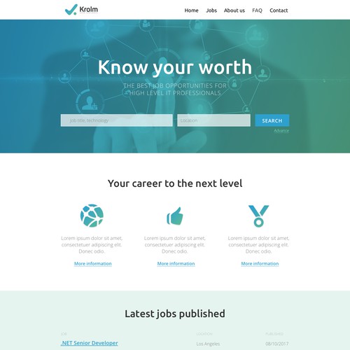 Landing page for job hunting service