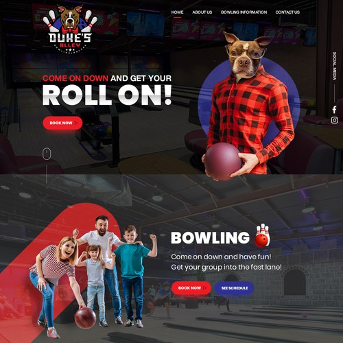 Dark theme Bowling Website with Anthropomorphic Art