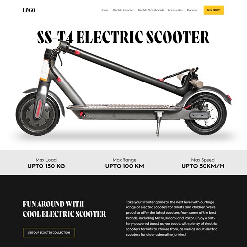 Landing page design for electric scooter