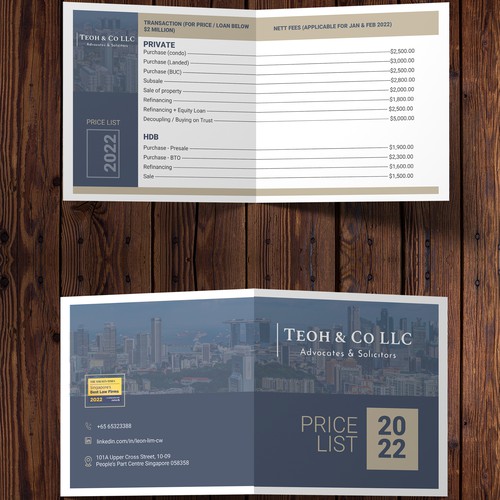 Price list design for Law Firm