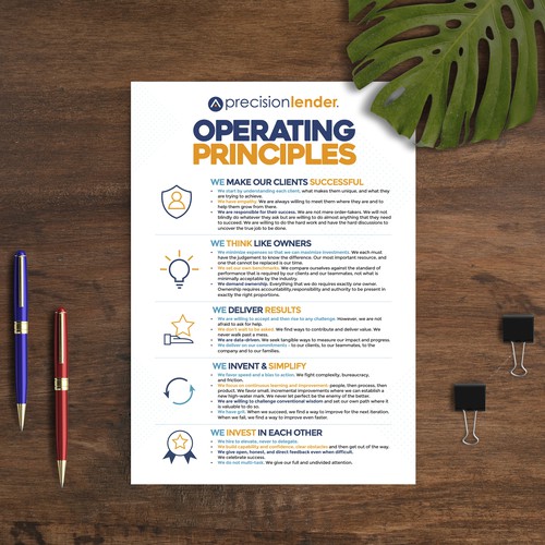 Poster to showcase our new company Operating Principles