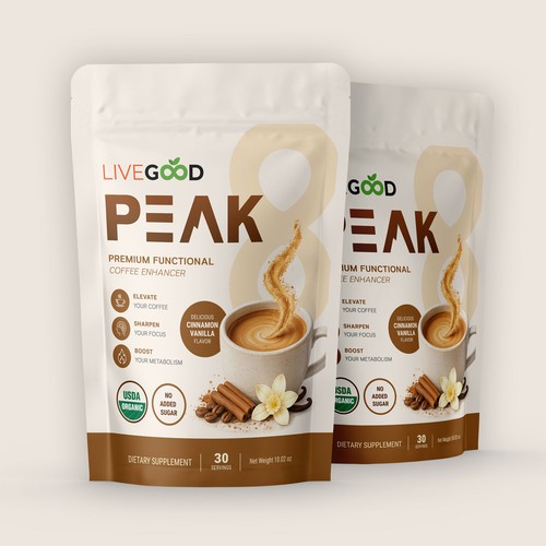 Modern Supplement Pouch & Label Design for LiveGood Peak
