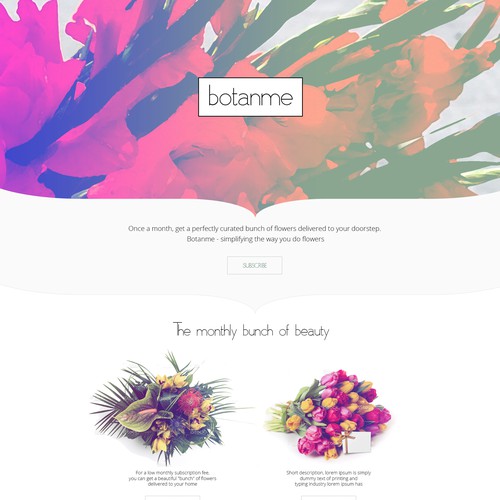 "BOTANME" Create a simple, classic website for a monthly, floral delivery service!