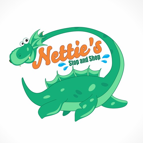 Create a caturning monster creater logo for Nettie's stop and Shope