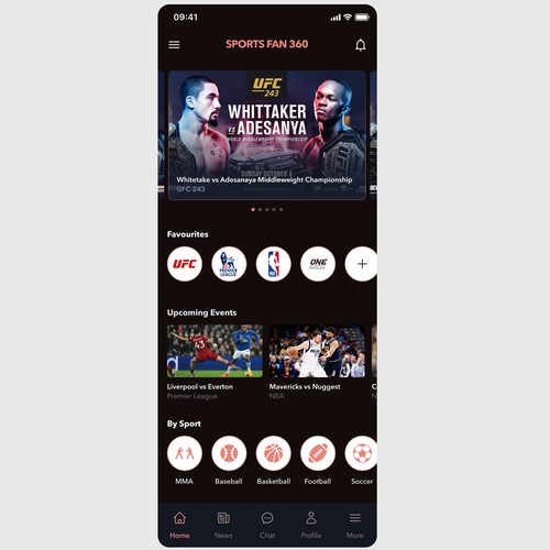 Home Screen for Sports App
