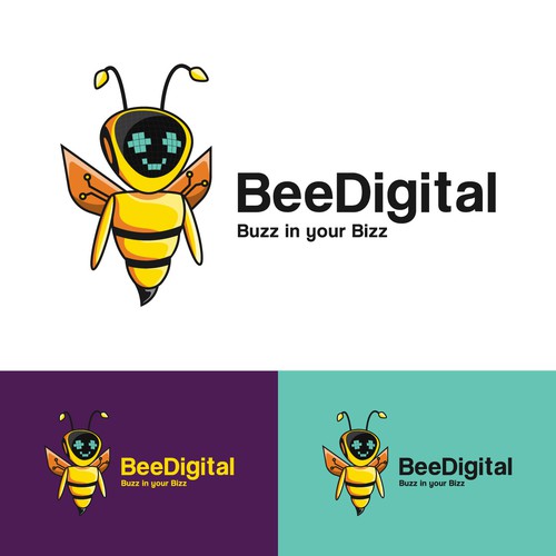digital bee logo in robotic style