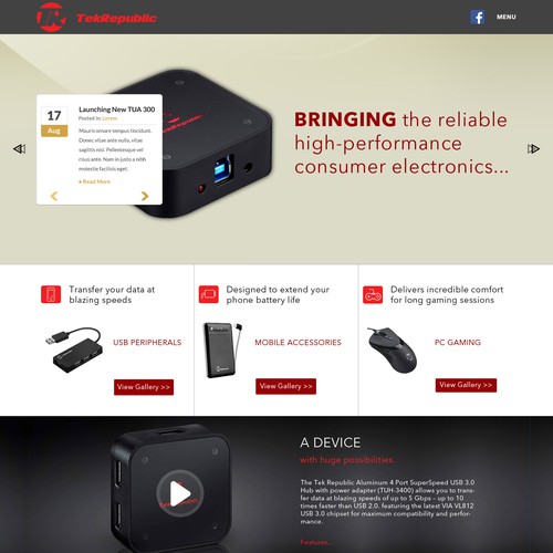 Create a awesome website landing page for awesome consumer electronics company!