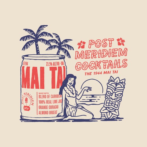 hawaiian  style illustration for Mai Tai, Post Meridiem Cocktails