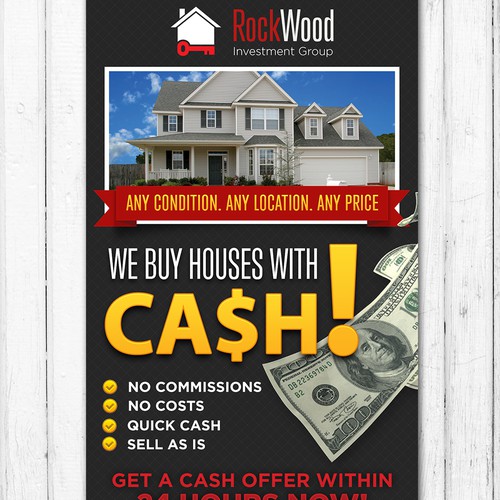 Design a custom door hanger to advertise cash buyer for homes