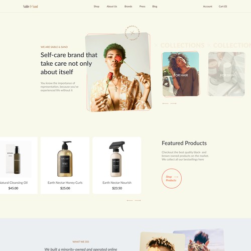 Main page design for the self-care brand