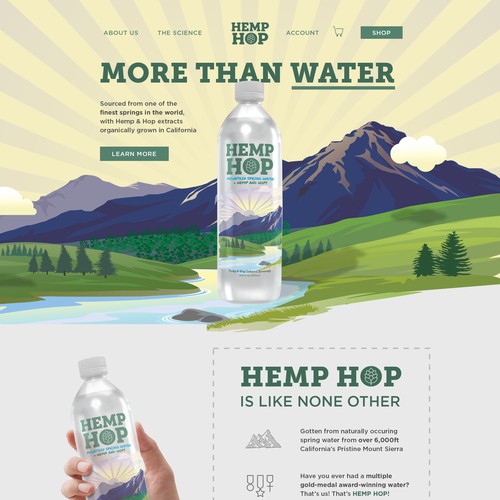 Design for Hemp Hop, spring water / beverage company.