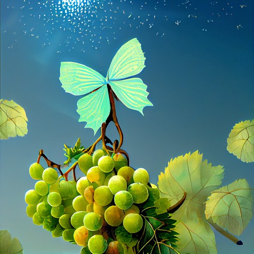 Elegant Illustration of a Butterfly on a Grapevine for a winery