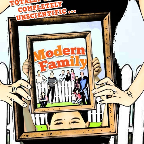 Create a highly graphic, fun, colorful book cover for a book on the sitcom "Modern Family"