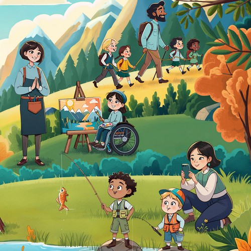 Outdoor Recreation - Children's panoramic illustration
