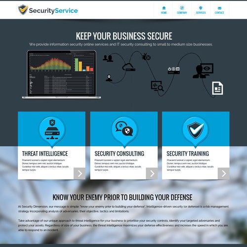 Professional as well as cool landing page for an innovative company that keep your business secure