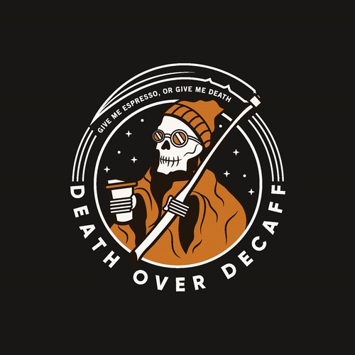Hipster grim reaper logo design for coffee lovers