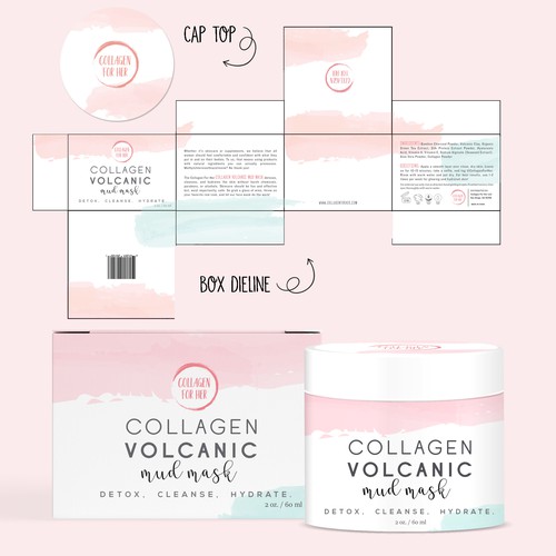 Box and label design for Collagen Volcanic Mud Mask