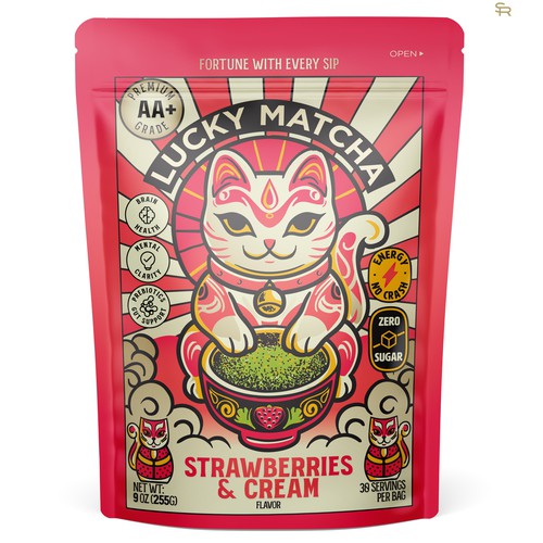 Lucky Matcha – Strawberries & Cream Packaging Design