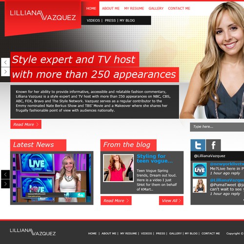 Personal Website Design for Lilliana Vazquez--TV Host/Reporter/Style Expert