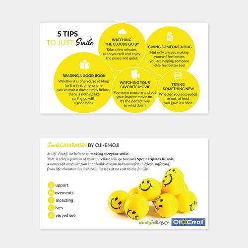 Design a creative, positive card for Oji Emoji Toys