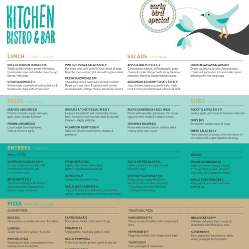 Menu design for Kitchen Bistro & Bar