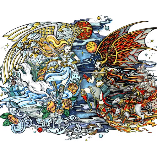 Angel vs Demon tattoo design