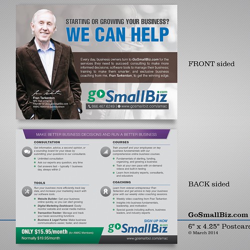 Create a double-sided mailing insert for marketing GoSmallBiz.com