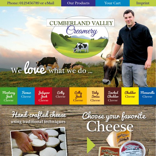 Home & Product web page design for artisan cheese manufacturer