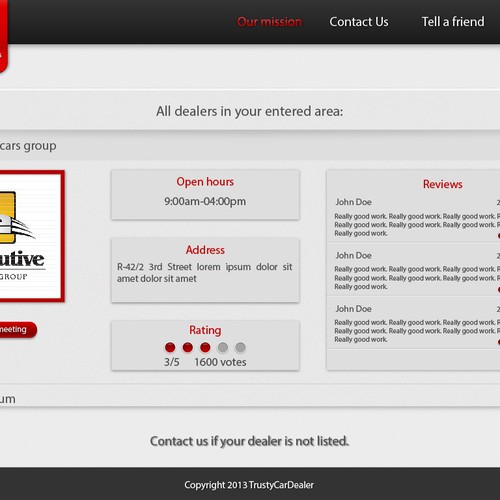 Create the next website or app design for Trusty Car Dealer