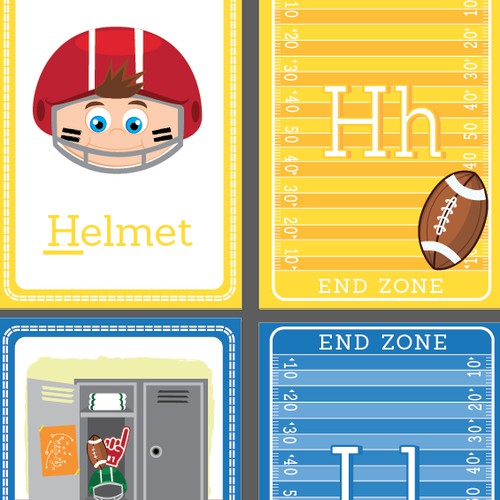 ABC toddler flashcard with American Football themed illustration