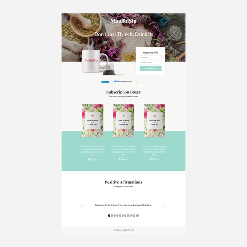 Landing page for monthly tea subscription