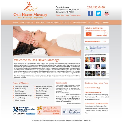 Website design for Oak Haven Massage