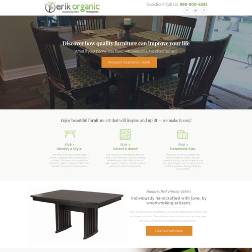 Dining Table Landing Page for Handmade Furniture Company